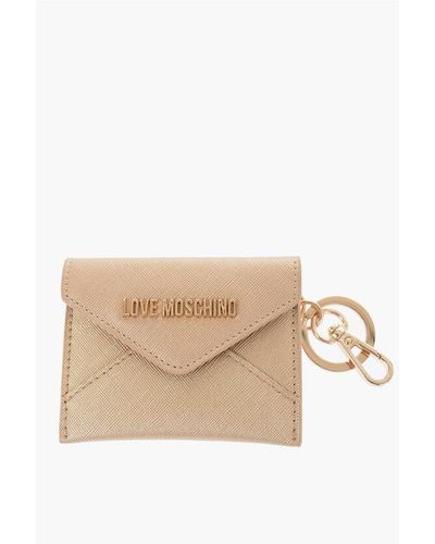 Moschino Love Saffiano Faux Leather Envelope Keyring - Natural