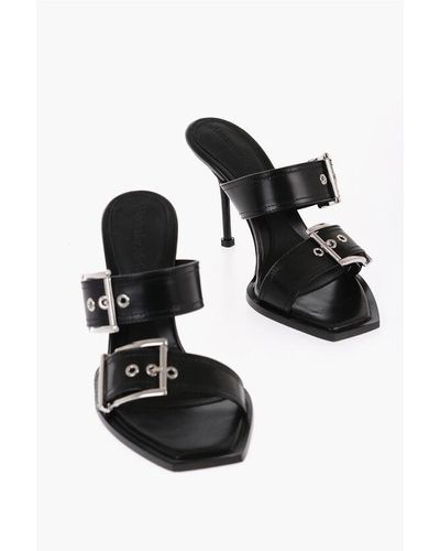 Alexander McQueen Leather Sandals With Buckle Heel 10 Cm - Black