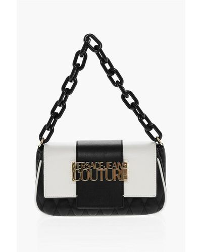 Versace Jeans Couture Faux Leather Crossbody Bag With Golden Logo - Black