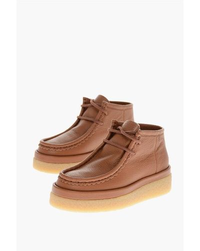 Chloé Textured Leather Jamie Lace-Up Booties - Brown