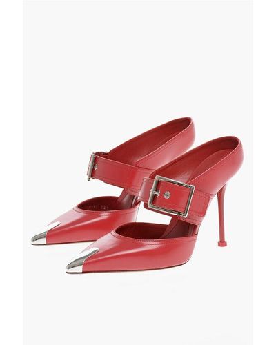 Alexander McQueen Metal Toe Boxcar Leather Mules With Buckle 11Cm - Red