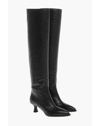 3Juin Over-The-Knee Leather Boots With Point Toe - Black