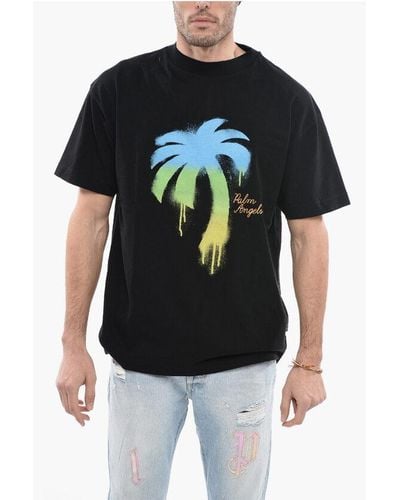 Palm Angels Crew-Neck T-Shirt With Spray Maxi Print - Black