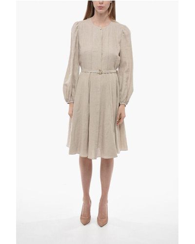 Chloé Linen Flared Shirt Dress With Hidden Buttoning - Natural