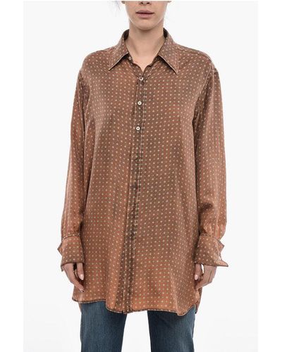 Maison Margiela Mm1 Silk Oversized Shirt With Polka Dot Pattern - Brown