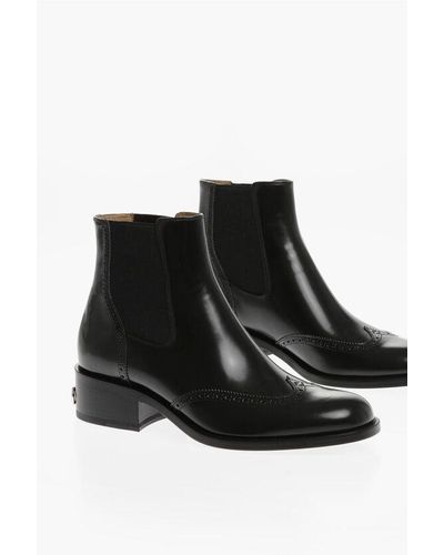 Fendi Leather Chelsea Boots With Brogue Detail - Black