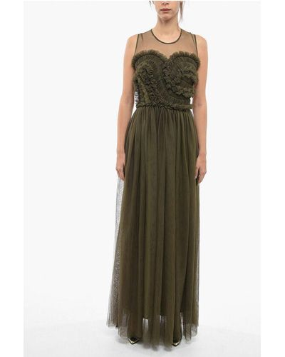 P.A.R.O.S.H. Tulle Maxi Dress With Ruches - Green