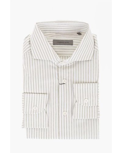 Corneliani Cotton Shirt With Pinstriped Pattern - White