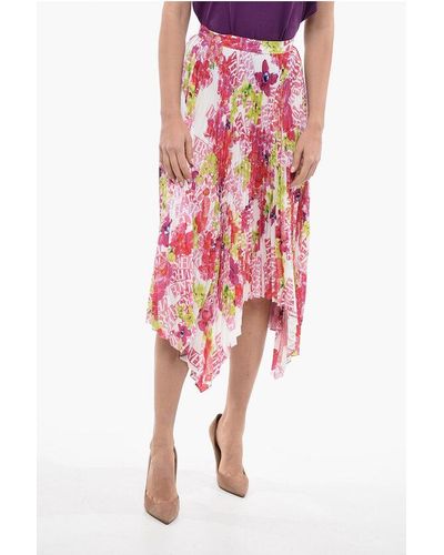 Versace Asymmetric Pleated Skirt With Floral Print - Red