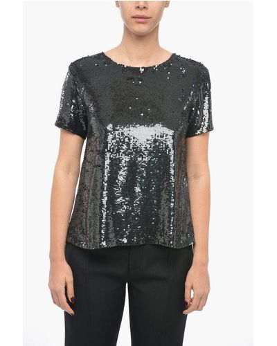 P.A.R.O.S.H. Sequined Gentle T-Shirt With Back Split - Black