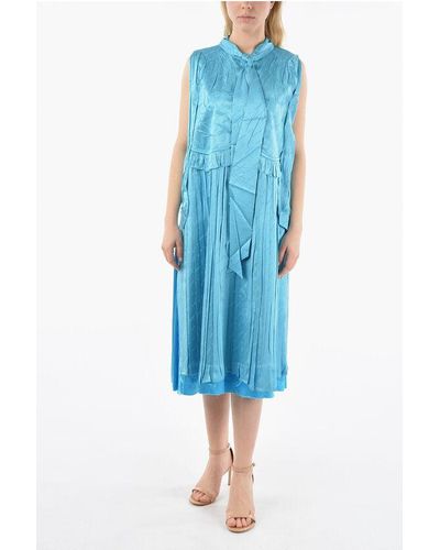 Balenciaga Ribbon Neck Sleeveless Silk Long Dress - Blue