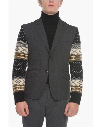 Junya Watanabe Comme Des Garcons Striped Blazer With Knit Sleeves - Black