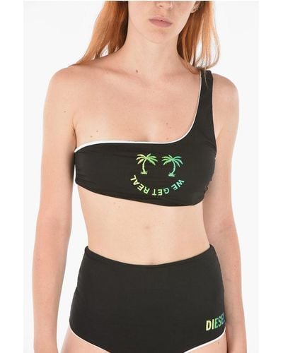 DIESEL Printed We Get Real One-Shoulder Bikini Top - Black