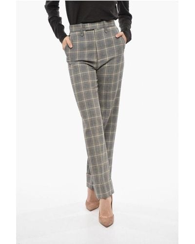 Gucci Straight Fit Flax Blend Trousers With District Check Motif - Black