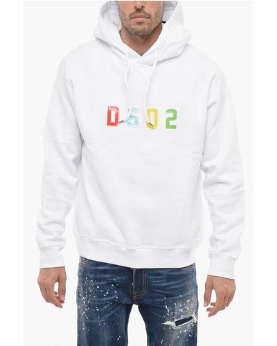DSquared² Cool Fit Hoodie Sweatshirt With Multicolored Logo - White