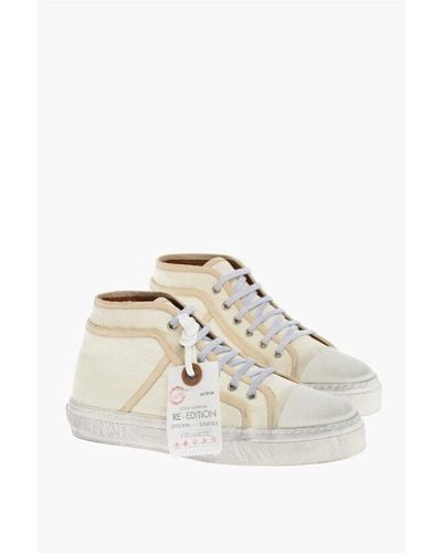 Dolce & Gabbana Vintage Effect Leather High-Top Trainers - White