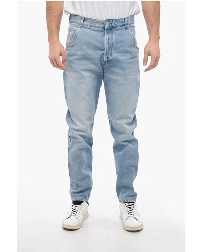 Balmain Straight Fit Jeans With Monogram Pockets 17 Cm - Blue
