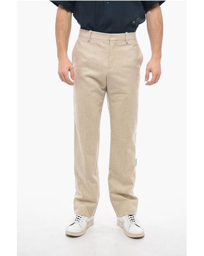 Off-White c/o Virgil Abloh Seasonal Virgin Wool Blend Tag Stright Fit Trousers - Natural