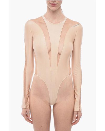 Mugler Long Sleeved Bodysuit With See-Throught Details - Pink