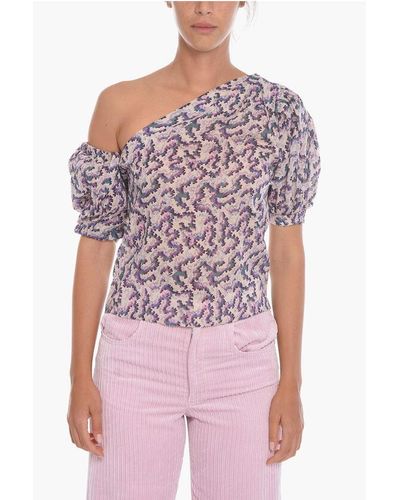 Isabel Marant Etoile Abstract Patterned Liddy Asymmetrical Top With Balloo - Pink