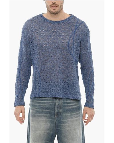 ANDERSSON BELL Perforated Solid Colour Watton Crew-Neck Jumper - Blue
