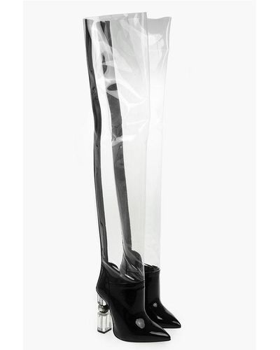 Balmain Pvc And Polished Leather Inna Thigh Boots With Sculptural He - Black