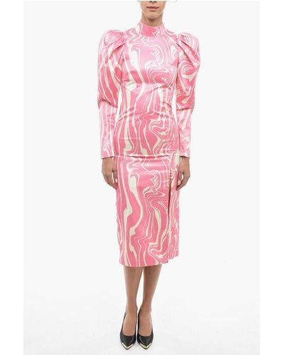 ROTATE BIRGER CHRISTENSEN Abstract Pattern Theresa Cocktail Dress With Puff Sleeve - Pink