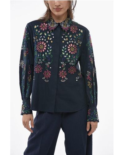Chloé Broidarie Anglase Shirt With Floral Motif - Blue