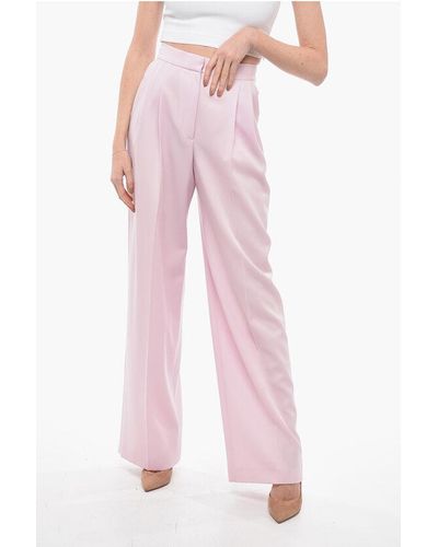 Alexander McQueen Wool Blend Palazzo Trousers With Pleats - Pink