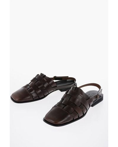 Hereu Braided Leather Mura Slingback Sandals - Black
