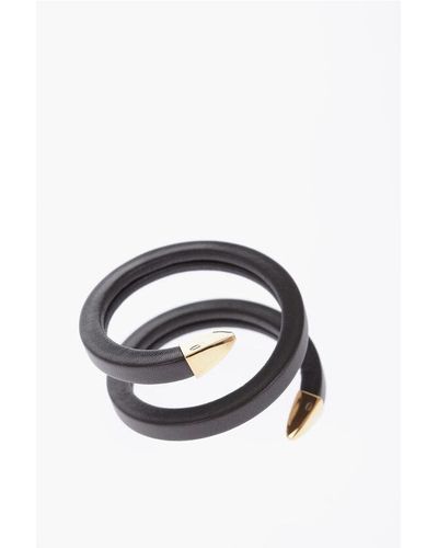 Bottega Veneta Soft Leather Spiral Bracelet With Golden Details - Blue