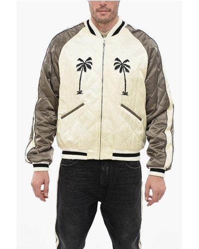 Palm Angels Upsidedown Bomber Jacket With Palm Embroidery - Natural