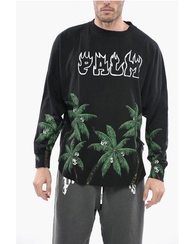Palm Angels Crew-Neck Plant-Motif Oversized T-Shirt - Black