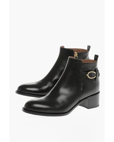 Sartore Leather Parma Ankle Boots With Side Zip And Golden Buckle He - Black