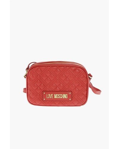 Moschino Love Quilted Faux Leather Crossbody Bag With Zip Closure - Red