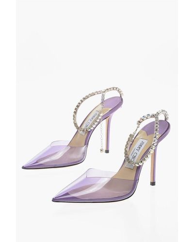 Jimmy Choo Pvc Saeda Ankle-Strap Court Shoes Embellished With Crystals Heel 1 - Pink