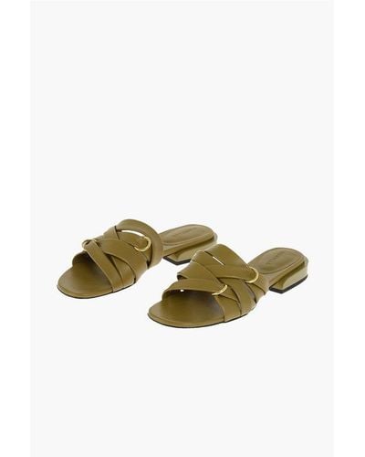 Wandler Criss-Crossed Leather Lara Slides With-Tone Rings - Green