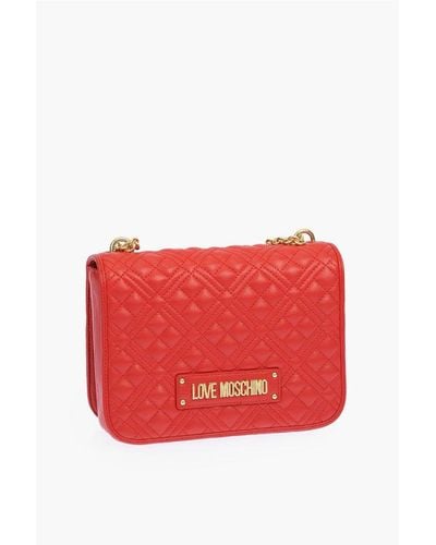 Moschino Love Quilted Faux Leather Flap Bag With Chain Handle - Red