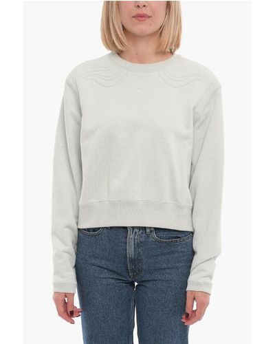PUMA Brushed Cotton Crew-Neck Sweatshirt With Embroidery - White