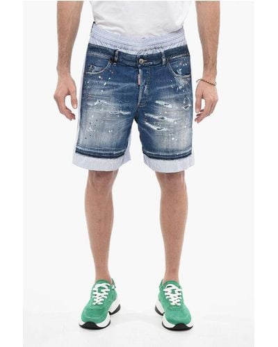 DSquared² Double-Layered Shorts With Balanced Stripe Motif - Blue