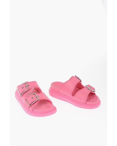 Alexander McQueen Leather Slides With Buckles - Pink
