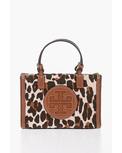 Tory Burch Animal Patterned Canvas Ella Mini Tote Bag With Leather Trim Size Unic - Multicolour