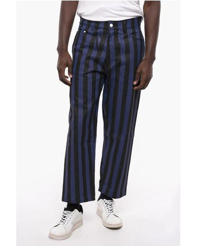 Sunnei Awning Striped 5-Pockets Trousers With Logoed-Buttons - Blue