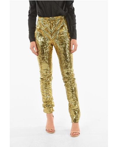 Philipp Plein Couture Zipped Ankle Elegant Sequined Trousers - Yellow