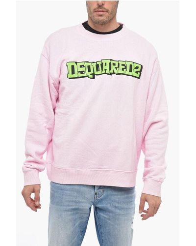 DSquared² Crew Neck Brushed Cotton Sweatshirt With Printed Logo - Pink