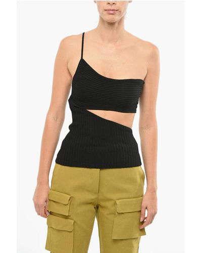 ANDREADAMO Ribbed Velour Top With Cut-Out Detail - Black