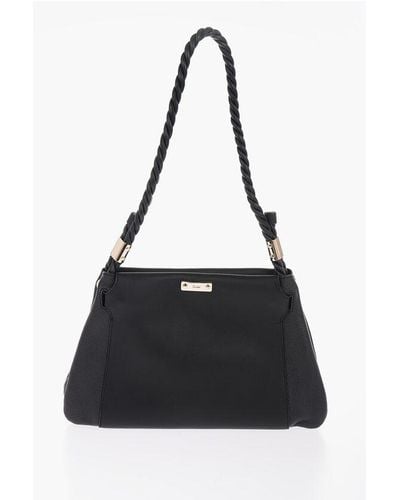 Chloé Leather Shoulder Bag With Textured Leather Details And Braid Size Unic - Black