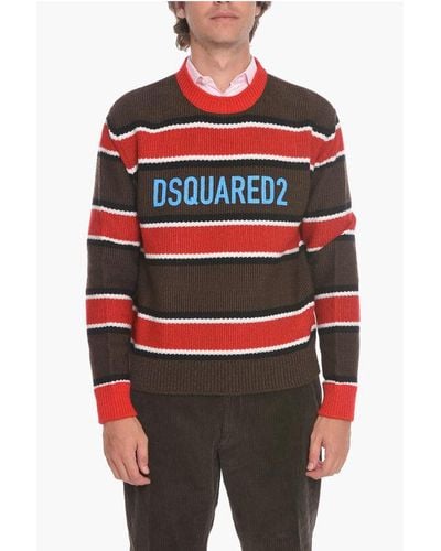 DSquared² Virgin Wool Sweather With Striped Pattern - Red
