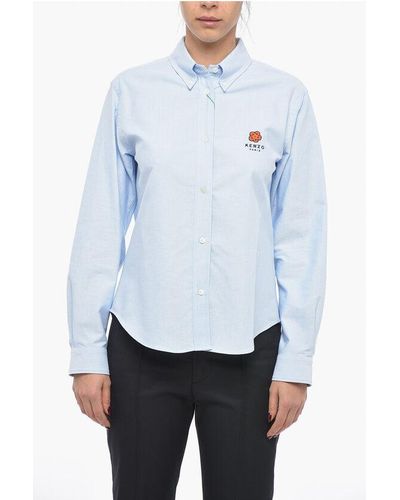 KENZO Hopsack Cotton Crest Button-Down Shirt - White
