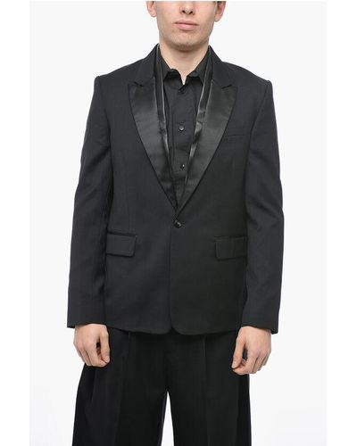 Amiri Wool Tuxed Jacket With Leather Detail - Black